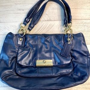 💯COACH “Kristen” Leather Tote Handbag Navy Blue